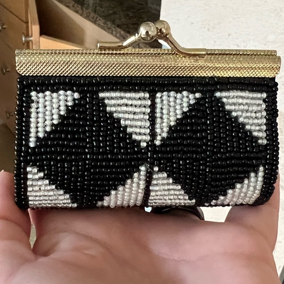Vintage Black and White Beaded with Gold Accent Lipstick Case - Picture 6 of 8